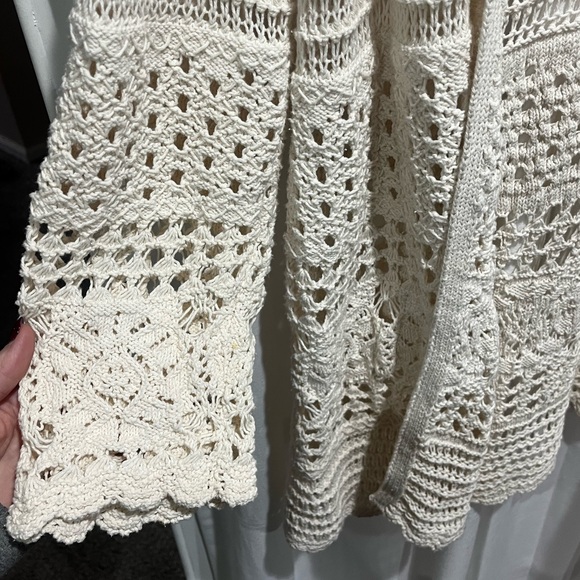 Lucky Brand Cream Open-Front Crochet Cardigan Cotton Cottagecore Cozy - Picture 3 of 8